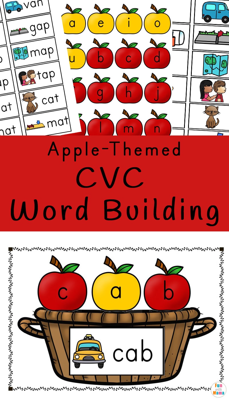 Apple Literacy Activities - CVC Word Building