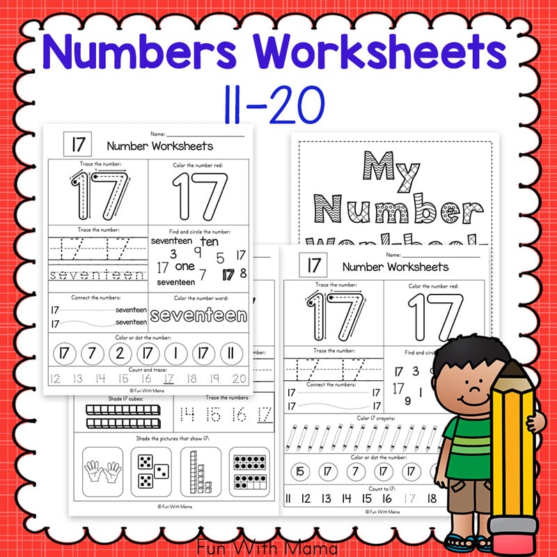 Number Worksheets 11-20 - Fun With Mama Shop