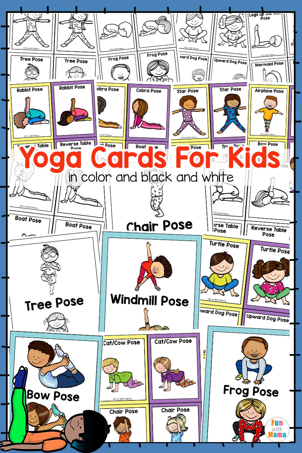 Yoga Cards For Kids In Color BW Fun With Mama Shop