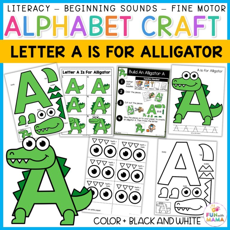 Letter A Craft Uppercase Alligator - Fun with Mama Shop